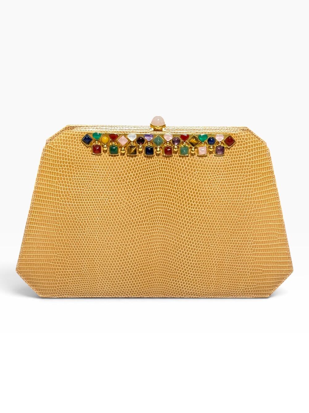 Judith Leiber Vintage 80s Lizard Gemstone Clutch Bag Strap Accessories